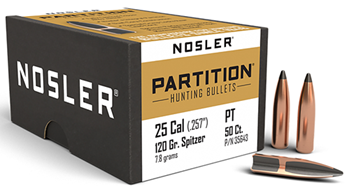 51305 Nosler 35643 Partition  25 Caliber .257 120 GR Spitzer 50 Per Box