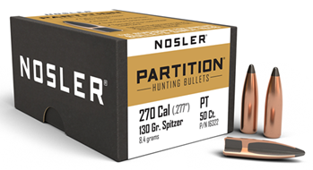 51308 Nosler 16322 Partition  270 Caliber .277 130 GR Partition Spitzer 50 Per Box