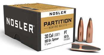 51318 Nosler 16331 Partition  30 Caliber .308 180 GR Spitzer 50 Per Box