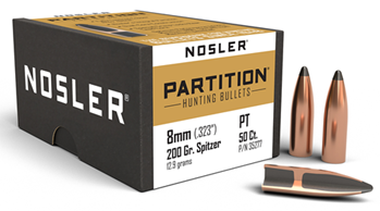 51322 Nosler 35277 Partition  8mm .323 200 GR Partition Spitzer 50 Per Box