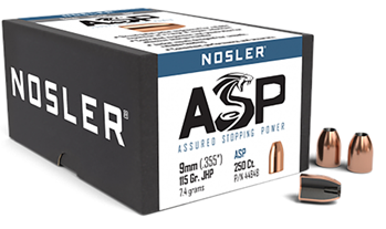 51368 Nosler 44848 Sporting Handgun  9mm .355 115 gr Jacketed Hollow Point (JHP) 250 P