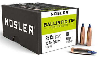 51393 Nosler 25115 Ballistic Tip Hunting 25 Caliber .257 115 GR Spitzer Point 50 Per B