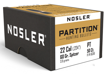 51505 Nosler 16316 Partition  22 Caliber .224 60 GR Partition Spitzer 50 Per Box