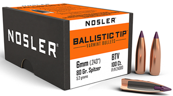 51514 Nosler 24080 Ballistic Tip Varmint 6mm .243 80 gr Spitzer Point 100 Per Box