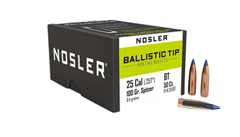 51651 Nosler 25100 Ballistic Tip Hunting 25 Caliber .257 100 GR Spitzer 50 Per Box