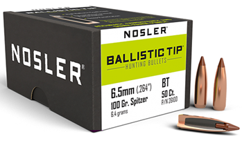 51652 Nosler 26100 Ballistic Tip Hunting 6.5 Creedmoor .264 100 gr Spitzer 50 Per Box