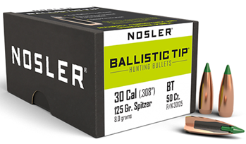 51660 Nosler 30125 Ballistic Tip Hunting 30 Caliber .308 125 GR Spitzer 50 Per Box