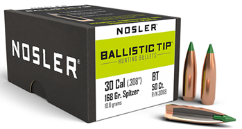 54390 Nosler 30168 Ballistic Tip Hunting 30 Caliber .308 168 GR Spitzer 50 Per Box