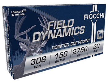 Fiocchi Ammunit 54478 Fiocchi 308B Rifle Shooting Dynamics 308 Win Pointed Soft Point 150 GR 20Bx/10Cs
