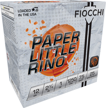 Fiocchi Ammunit 54521 Fiocchi 12FPTX75 Paper Little Rino 12 Gauge 2.75" 1 oz 7.5 Shot 25 Bx/ 10 Cs