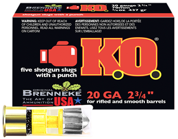 Brenneke Usa 55301 Brenneke SL202KO K.O. 20 Gauge 2.75" 3/4 oz Slug Shot 5 Bx/ 50 Cs