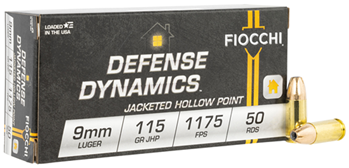 Fiocchi Ammunit 55839 Fiocchi 9APHP Defense Dynamics  9mm Luger 115 gr Jacketed Hollow Point (JHP) 50