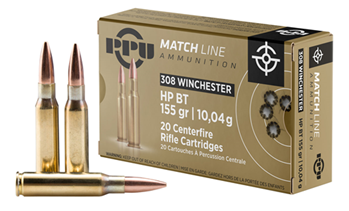 Tr&z Usa Tradin 56274 PPU PPM3081 Match  308 Win 155 gr Hollow Point Boat-Tail (HPBT) 20 Bx/ 10 Cs