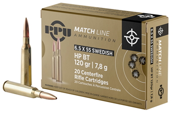 Tr&z Usa Tradin 56418 PPU PPM6 Match  6.5x55 Swedish 120 gr Hollow Point Boat-Tail (HPBT) 20 Bx/ 10 Cs