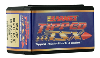 58149 Barnes Bullets 30208 Tipped TSX  6mm .243 80 gr TTSX Boat-Tail 50 Per Box