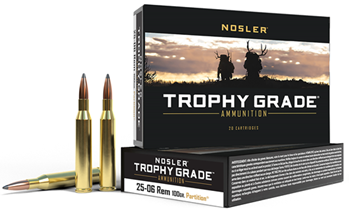 59554 Nosler 60005 Trophy 25-06 Rem 100GR Partition 20 Bx/10 Cs Brass