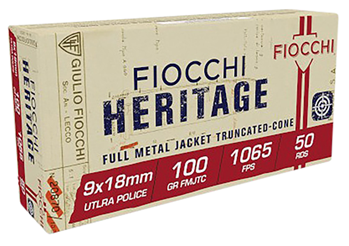 Fiocchi Ammunit 60348 Fiocchi 9X18 Heritage Law Enforcement 9x18mm Ultra 100 gr Full Metal Jacket Trun
