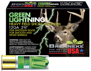 Brenneke Usa 60352 Brenneke SL122HFSGL Green Lightning   12 Gauge 2.75" 1 1/4 oz Slug Shot 5 Bx/ 50