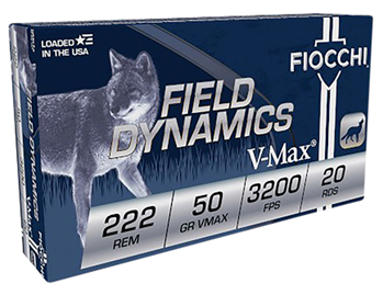Fiocchi Ammunit 63045 Fiocchi 222HVA Field Dynamics  222 Rem 50 gr V-Max 20 Bx/ 10 Cs