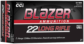 Cci/speer 63214 CCI 0021 Blazer High Velocity 22 LR 40 gr Lead Round Nose (LRN) 50 Bx/ 100 Cs