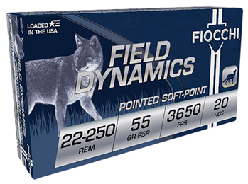 Fiocchi Ammunit 63360 Fiocchi 22250B PSP 22-250 Remington Pointed Soft Point 55 GR 20Box/10Case