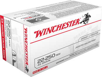 Winchester Ammu 67771 Winchester Ammo USA222502 USA  22-250 Rem 45 gr Jacketed Hollow Point (JHP) 40 B