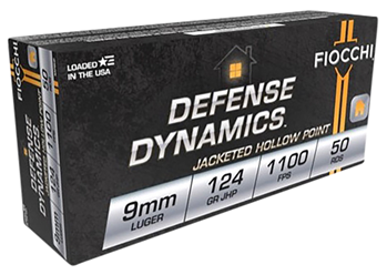 Fiocchi Ammunit 69459 Fiocchi 9APBHP Defense Dynamics  9mm Luger 124 GR Jacketed Hollow Point (JHP) 50