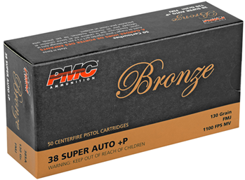 Pmc 74078 PMC 38SA Bronze  38 Super +P 130 gr Full Metal Jacket (FMJ) 50 Bx/ 20 Cs