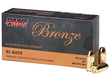 Pmc 74192 PMC 32B Bronze  32 ACP 60 gr Jacketed Hollow Point (JHP) 50 Bx/ 20 Cs