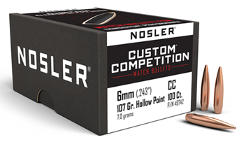 74377 Nosler 49742 Custom Competition  6mm .243 107 gr Hollow Point Boat-Tail (HPBT) 1