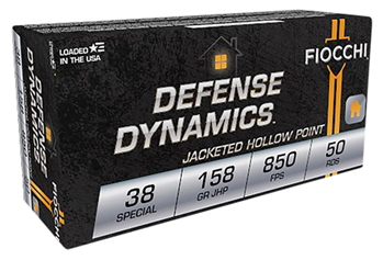 Fiocchi Ammunit 76197 Fiocchi 38B Defense Dynamics  38 Special 158 gr Jacketed Hollow Point (JHP) 50 B