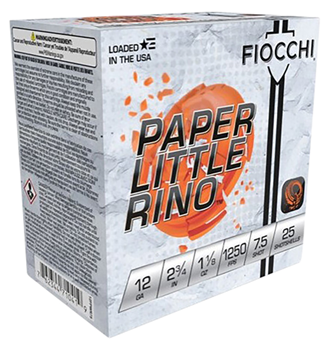 Fiocchi Ammunit 82426 Fiocchi 12FPWR75 Paper Little Rino 12 Gauge 2.75" 1 1/8 oz 7.5 Shot 25 Bx/ 10 Cs