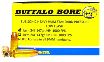 86241 Buffalo Bore Ammo 24I/20 9mm Subsonic JHP 147GR 20Box/12Case