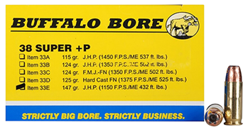 86244 Buffalo Bore Ammunition 33E/20 Pistol  38 Super +P 147 gr Jacketed Hollow Point