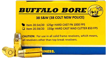 86245 Buffalo Bore Ammunition 20.5A/20 Pistol  38 S&W 125 gr Hard Cast Flat Nose (HCFN