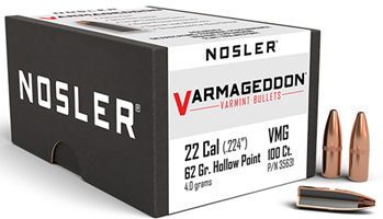 88198 Nosler 35631 Varmageddon  .22 Cal .224 62 gr Flat Base Hollow Point (FBHP) 100 P