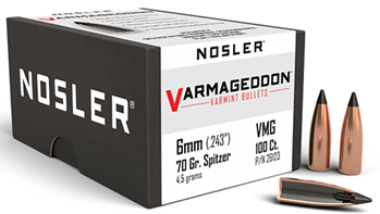 88199 Nosler 26123 Varmageddon  6mm .243 70 gr Flat Base Tipped (FBT) 100 Per Box