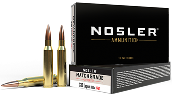 88254 Nosler 43136 Match Grade  338 Lapua Mag 300 gr Hollow Point (HP) 20 Bx/ 10 Cs