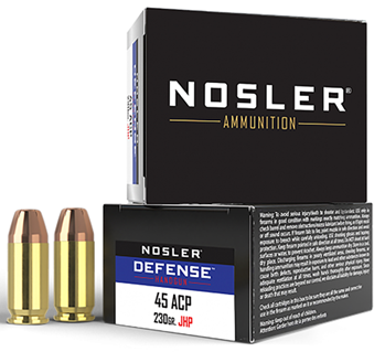 88265 Nosler 39645 Defense  45 ACP 230 gr Jacketed Hollow Point (JHP) 20 Bx/ 10 Cs