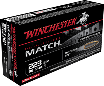 Winchester Ammu 89157 Winchester Ammo S223M2 Match 223 Remington/5.56 NATO 69 GR Boat Tail Hollow Poin
