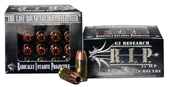 G2 Research Inc 95453 G2 Research RIP 45 ACP R.I.P  45 ACP 162 gr Hollow Point (HP) 20 Bx/ 25 Cs