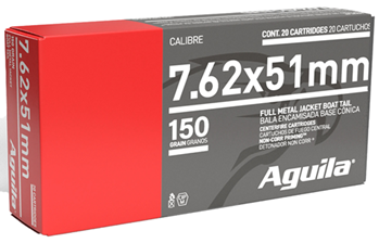 96110 Aguila 1E762110 Rifle  7.62x51mm NATO 150 gr Full Metal Jacket Boat-Tail (FMJBT)