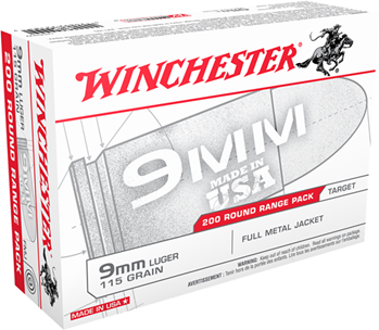 Winchester Ammu 97745 Winchester Ammo USA9W USA  9mm Luger 115 gr Full Metal Jacket (FMJ) 200 Bx/5 Cs
