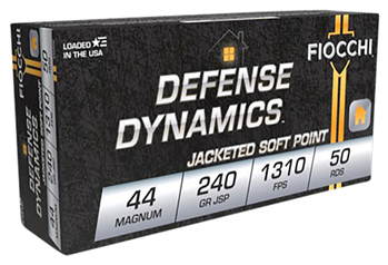 Fiocchi Ammunit 98273 Fiocchi 44A500 Defense Dynamics  44 Rem Mag 240 gr Jacketed Soft Point (JSP) 50