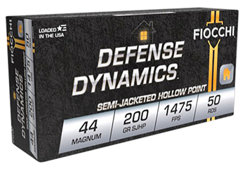 Fiocchi Ammunit 98274 Fiocchi 44B500 Defense Dynamics  44 Rem Mag 200 gr Semi-Jacketed Hollow Point (S