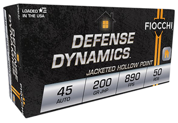 Fiocchi Ammunit 98279 Fiocchi 45B500 Defense Dynamics  45 ACP 200 gr Jacketed Hollow Point (JHP) 50 Bx