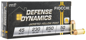 Fiocchi Ammunit 98280 Fiocchi 45T500 Defense Dynamics  45 ACP 230 gr Jacketed Hollow Point (JHP) 50 Bx